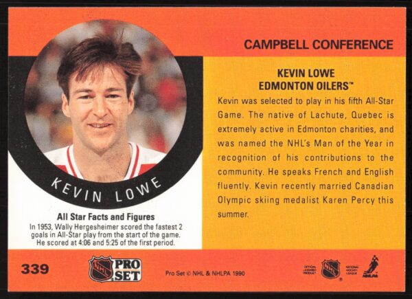 1990-91 Pro Set NHL Kevin Lowe #339 (Back)