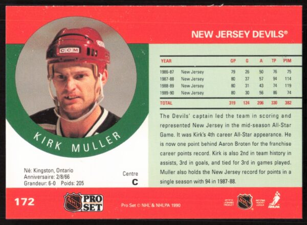 1990-91 Pro Set NHL Kirk Muller #172 (Back)