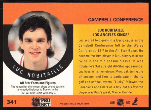 1990-91 Pro Set NHL Luc Robitaille #341 (Back)