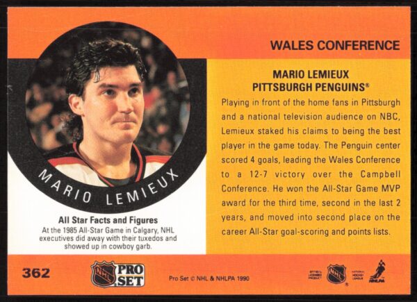 1990-91 Pro Set NHL Mario Lemieux #362 (Back)