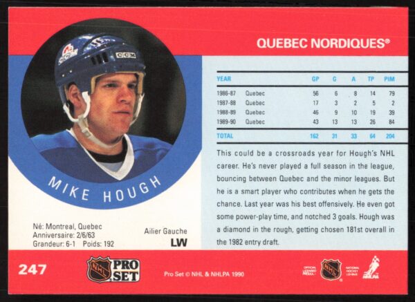 1990-91 Pro Set NHL Mike Hough #247 (Back)