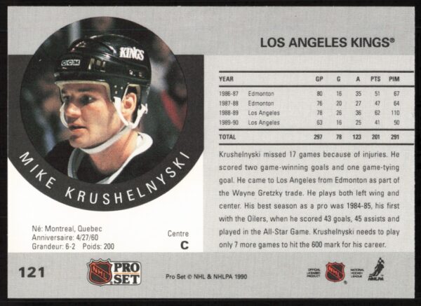 1990-91 Pro Set NHL Mike Krushelnyski #121 (Back)