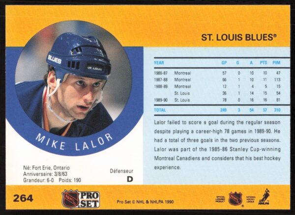 1990-91 Pro Set NHL Mike Lalor #264 (Back)