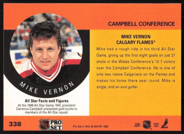 1990-91 Pro Set NHL Mike Vernon #338 (Back)