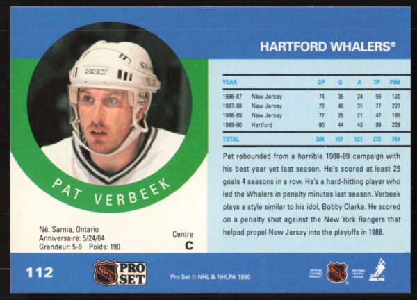 1990-91 Pro Set NHL Pat Verbeek #112 (Back)