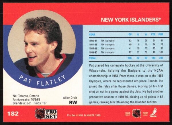 1990-91 Pro Set NHL Patrick Flatley #182 (Back)