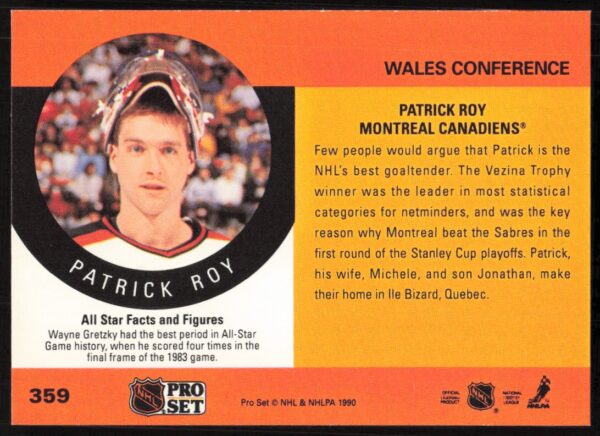 1990-91 Pro Set NHL Patrick Roy #359 (Back)