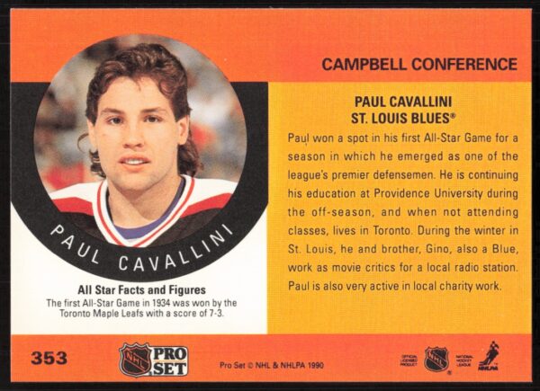 1990-91 Pro Set NHL Paul Cavallini #353 (Back)