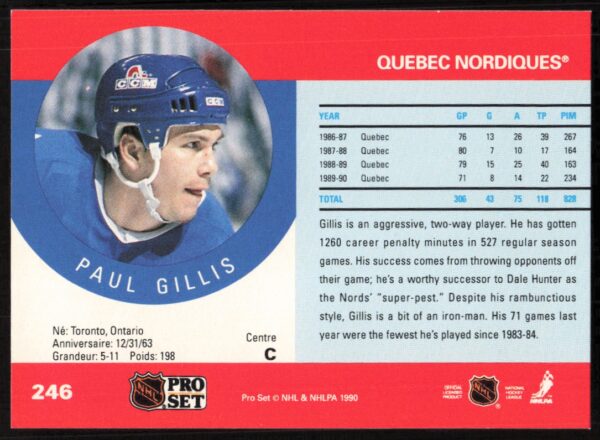 1990-91 Pro Set NHL Paul Gillis #246 (Back)