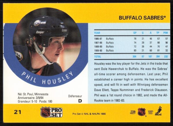 1990-91 Pro Set NHL Phil Housley #21 (Back)