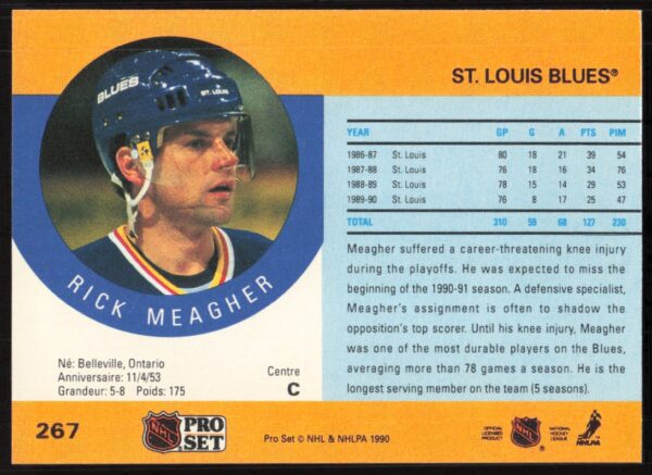 1990-91 Pro Set NHL Rick Meagher #267 (Back)