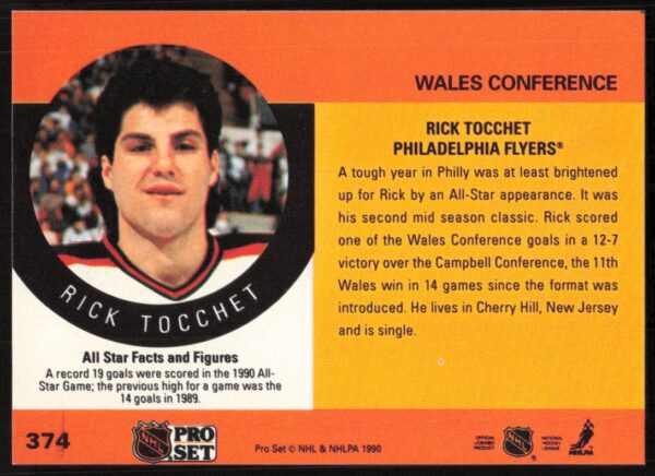 1990-91 Pro Set NHL Rick Tocchet #374 (Back)