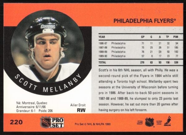 1990-91 Pro Set NHL Scott Mellanby #220 (Back)