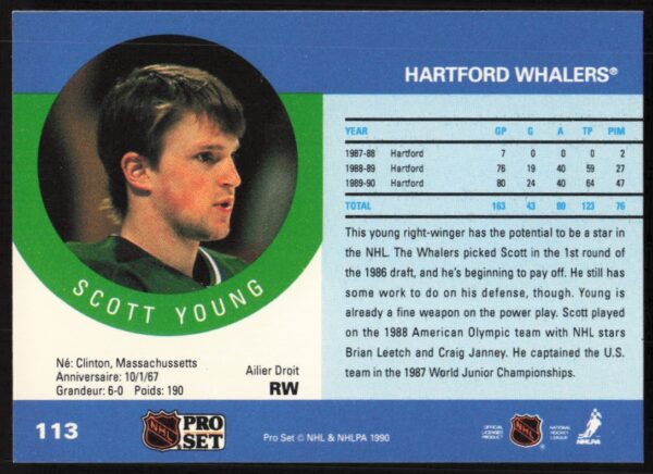 1990-91 Pro Set NHL Scott Young #113 (Back)