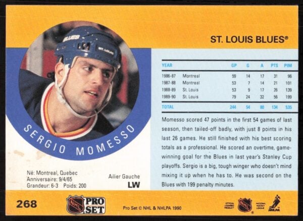 1990-91 Pro Set NHL Sergio Momesso #268 (Back)