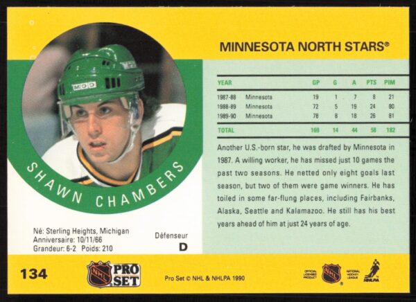 1990-91 Pro Set NHL Shawn Chambers #134 (Back)