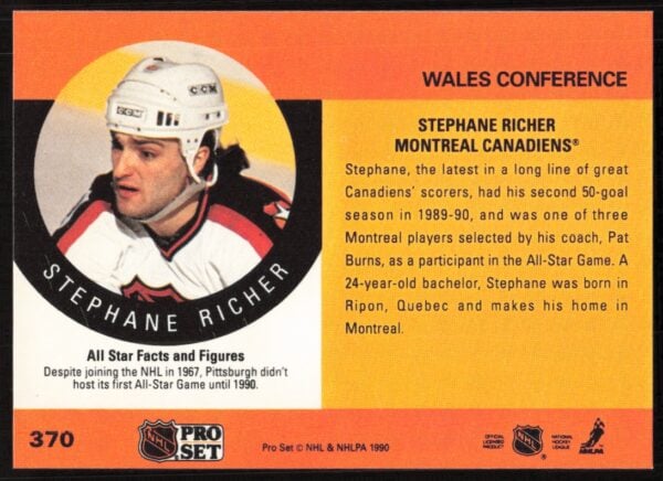 1990-91 Pro Set NHL Stephane Richer #370 (Back)