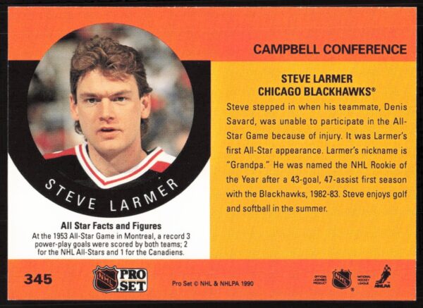 1990-91 Pro Set NHL Steve Larmer #345 (Back)