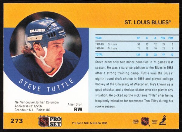 1990-91 Pro Set NHL Steve Tuttle #273 (Back)