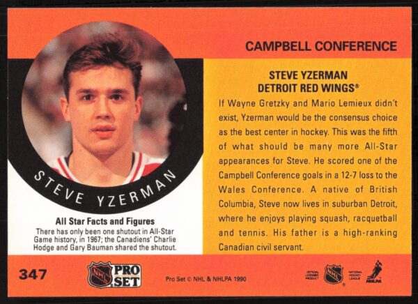 1990-91 Pro Set NHL Steve Yzerman #347 (Back)