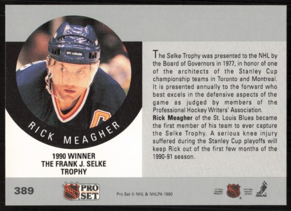 1990-91 Pro Set NHL The Frank J. Selke Trophy AW #389 (Back)