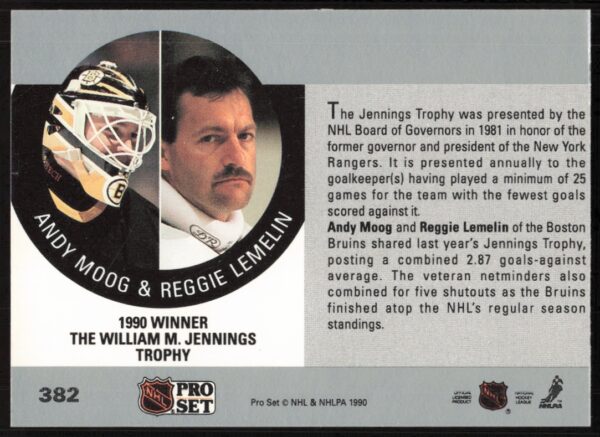 1990-91 Pro Set NHL The William M. Jennings Trophy AW #382 (Back)