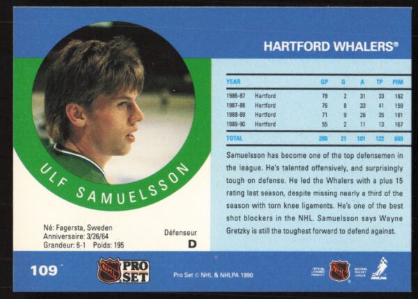 1990-91 Pro Set NHL Ulf Samuelsson #109 (Back)