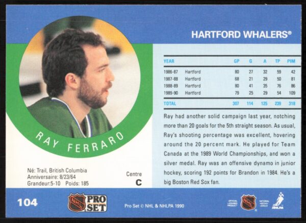 1990-91 Pro Set Ray Ferraro #104 (Back)