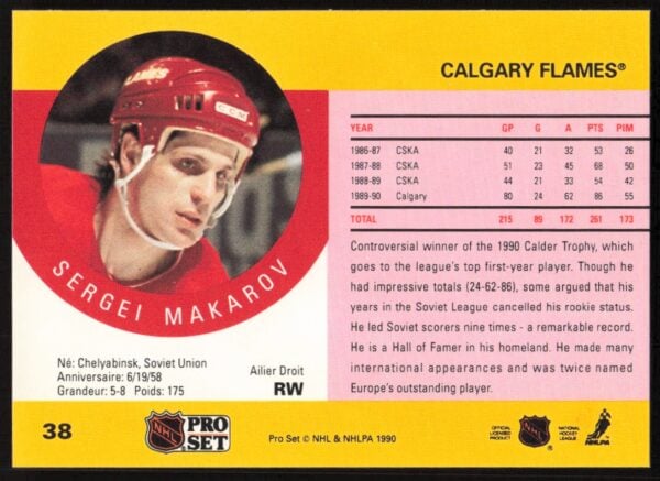 1990-91 Pro Set Sergei Makarov #38 (Back)