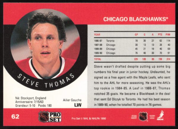 1990-91 Pro Set Steve Thomas #62 (Back)