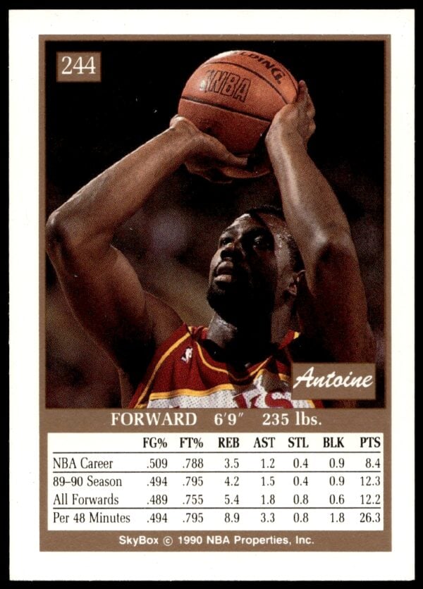 1990-91 SkyBox Antoine Carr (Error on Back - Incorrect Jersey) #244 (Back)