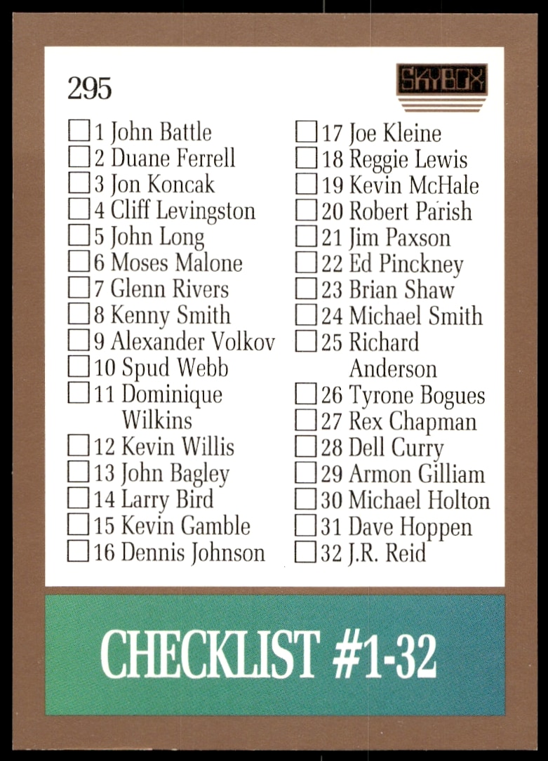 1990-91 SkyBox Checklist: 1-64 #295 (Front)