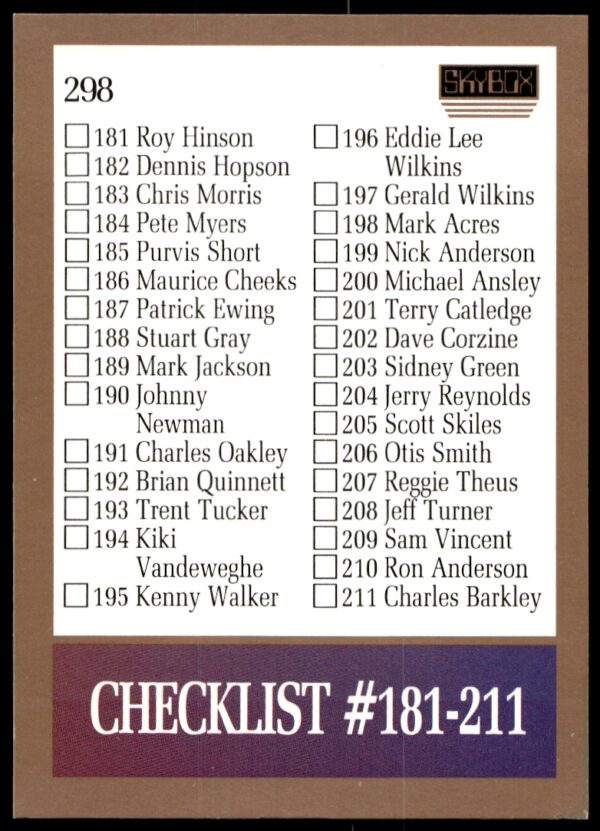 1990-91 SkyBox Checklist: 181-242 #298 (Front)