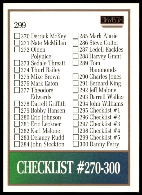 1990-91 SkyBox Checklist: 243-300 #299 (Back)