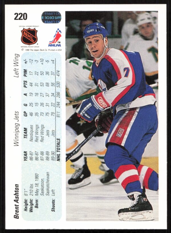 1990-91 Upper Deck Brent Ashton #220 (Back)