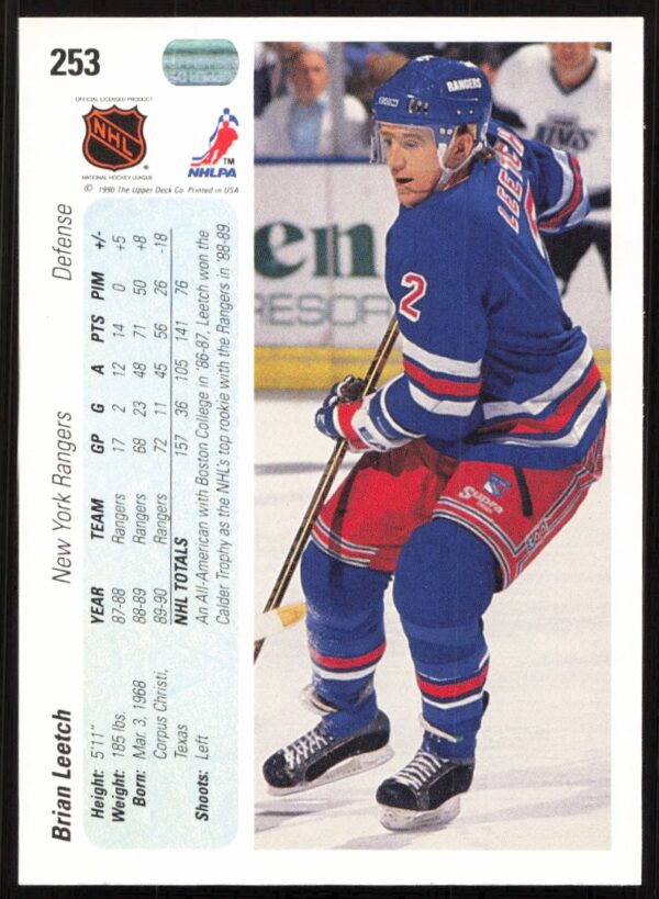 1990-91 Upper Deck Brian Leetch #253 (Back)