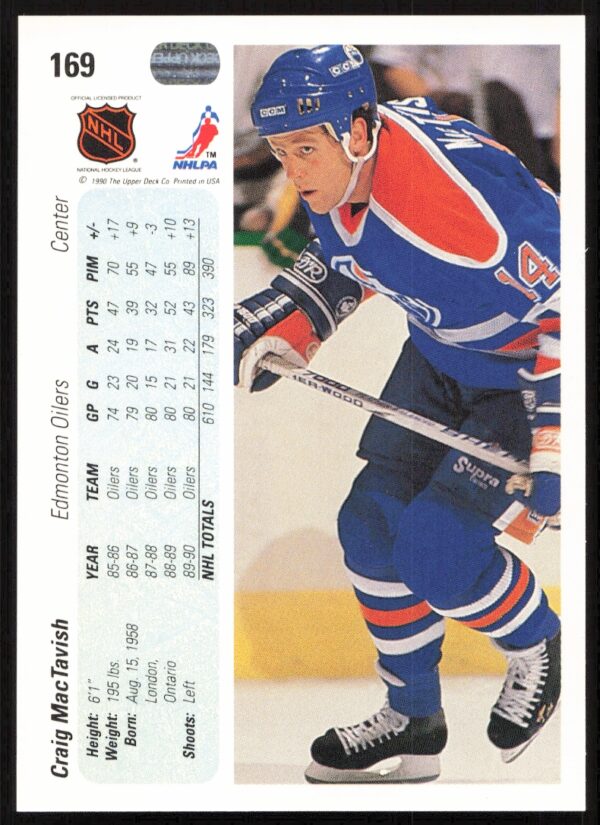 1990-91 Upper Deck Craig MacTavish #169 (Back)