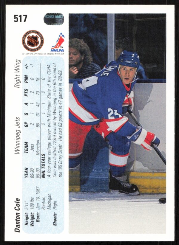 1990-91 Upper Deck Danton Cole #517 (Back)