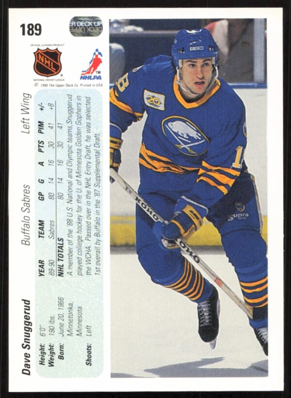 1990-91 Upper Deck Dave Snuggerud #189 (Back)