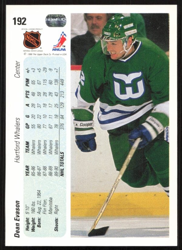 1990-91 Upper Deck Dean Evason #192 (Back)