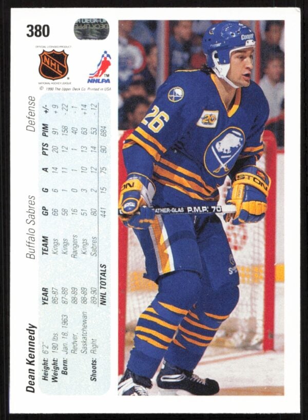 1990-91 Upper Deck Dean Kennedy #380 (Back)