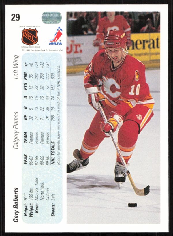 1990-91 Upper Deck Gary Roberts #29 (Back)