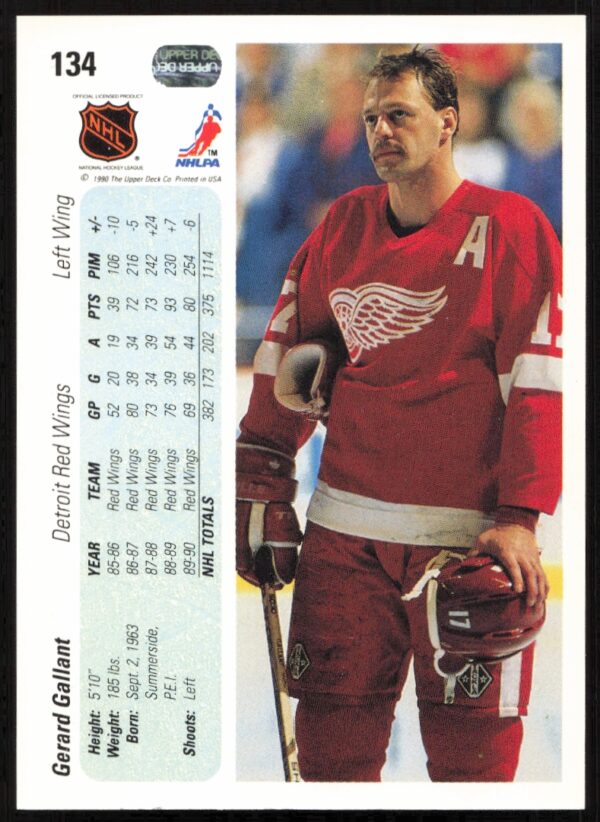 1990-91 Upper Deck Gerard Gallant #134 (Back)