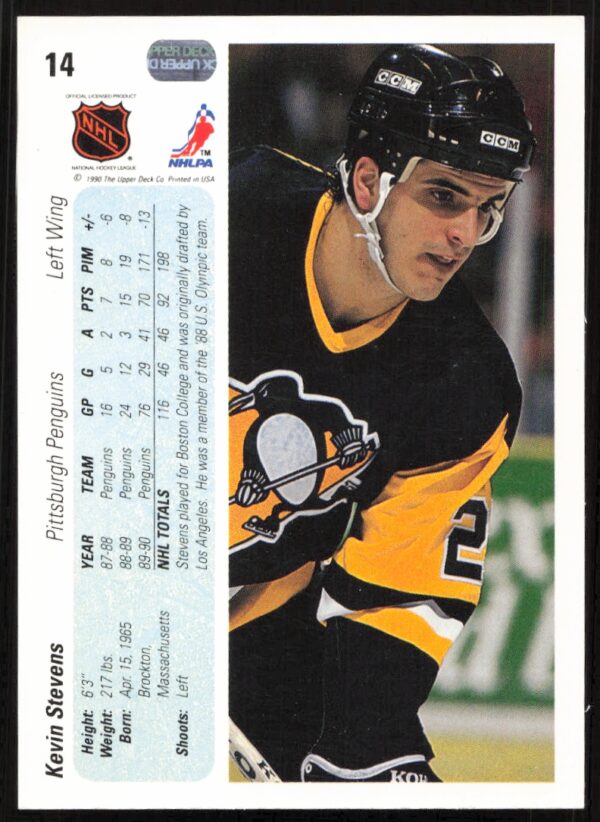 1990-91 Upper Deck Kevin Stevens #14 (Back)