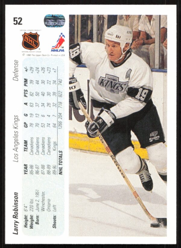 1990-91 Upper Deck Larry Robinson #52 (Back)