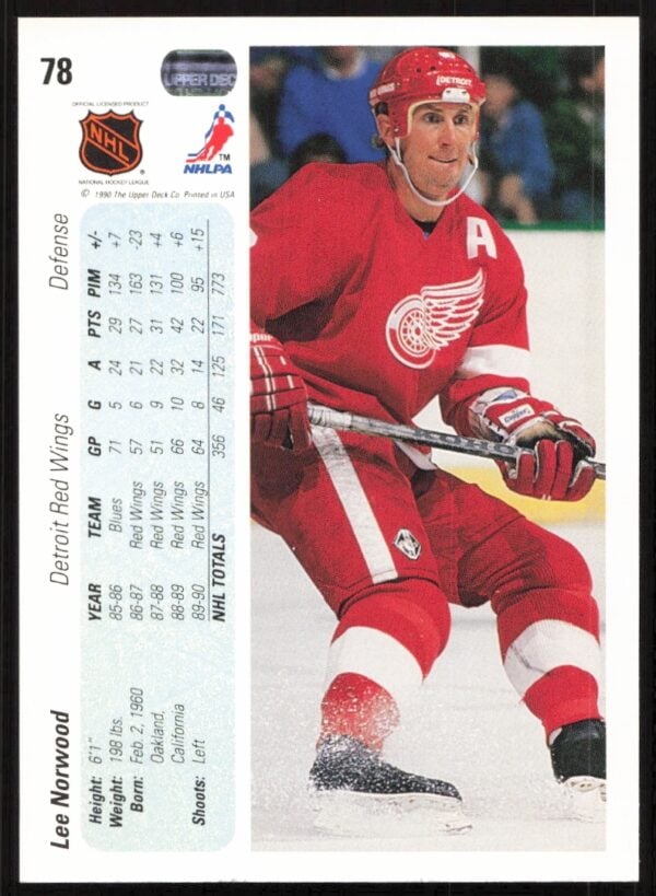 1990-91 Upper Deck Lee Norwood #78 (Back)