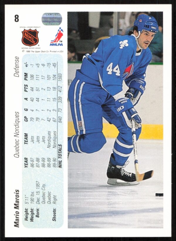 1990-91 Upper Deck Mario Marois #8 (Back)