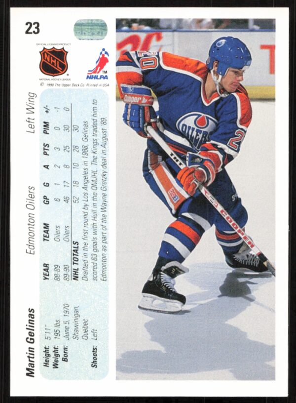 1990-91 Upper Deck Martin Gelinas #23 (Back)