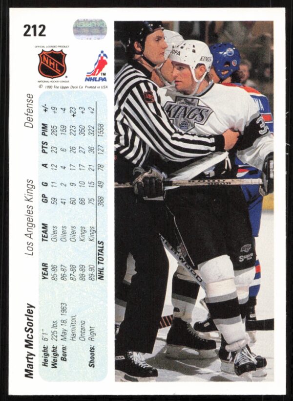 1990-91 Upper Deck Marty McSorley #212 (Back)