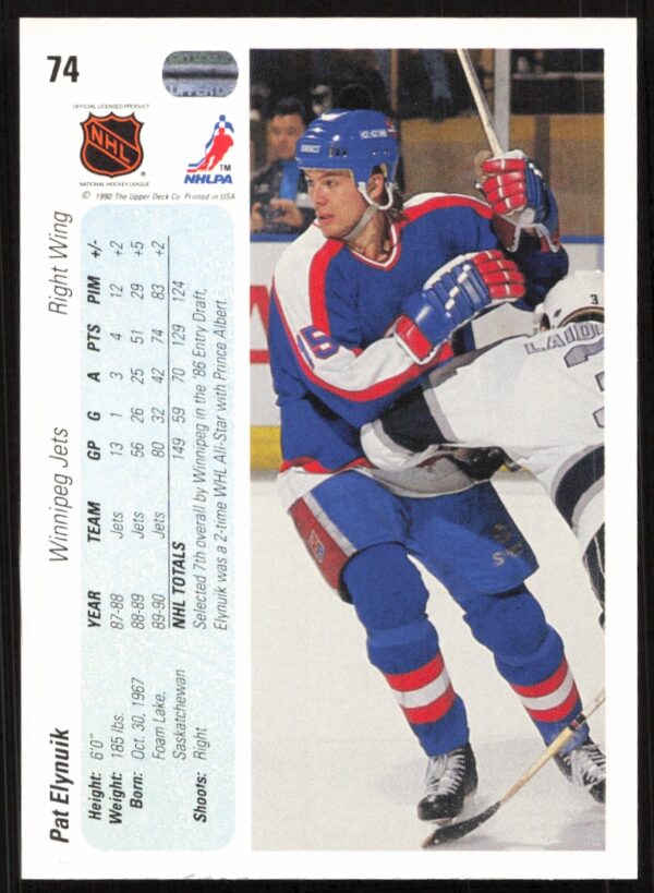 1990-91 Upper Deck Pat Elynuik #74 (Back)